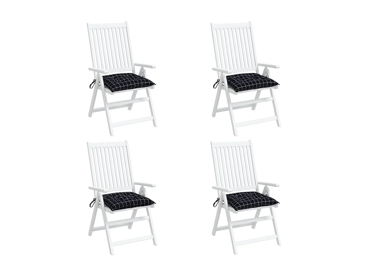 Coussins de chaise 4 pièces carreaux noir 40x40x7 cm tissu