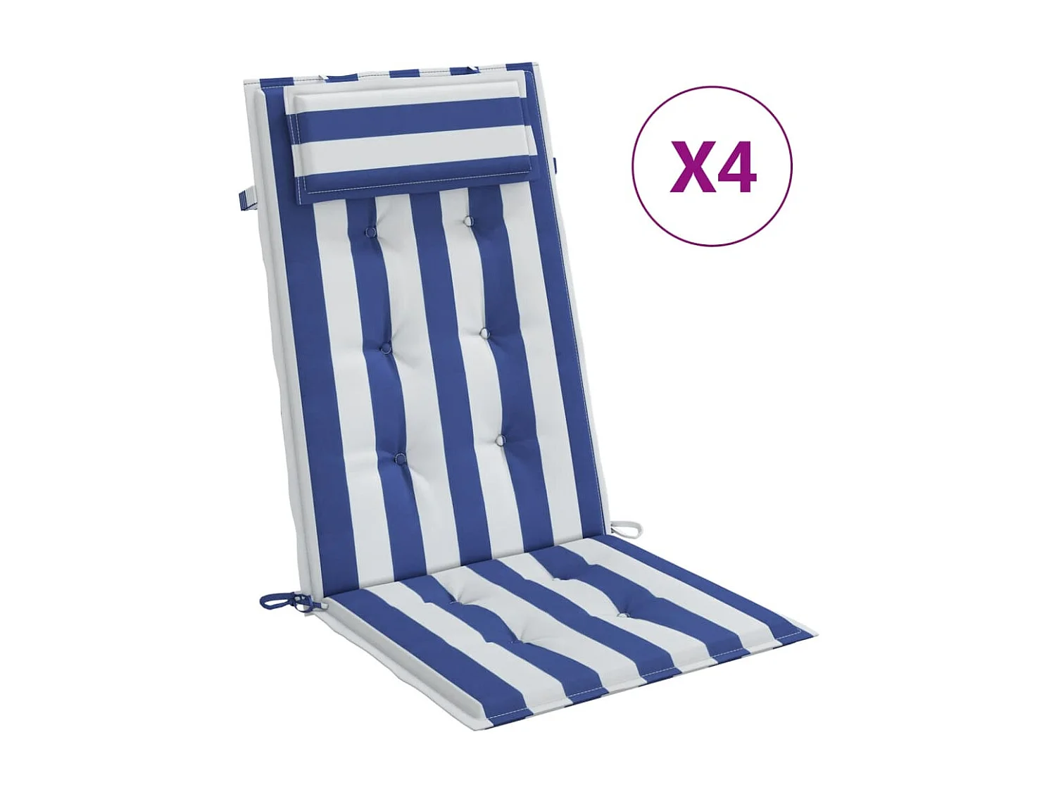 Coussins de chaise à dossier haut lot de 4 rayures bleu/blanc