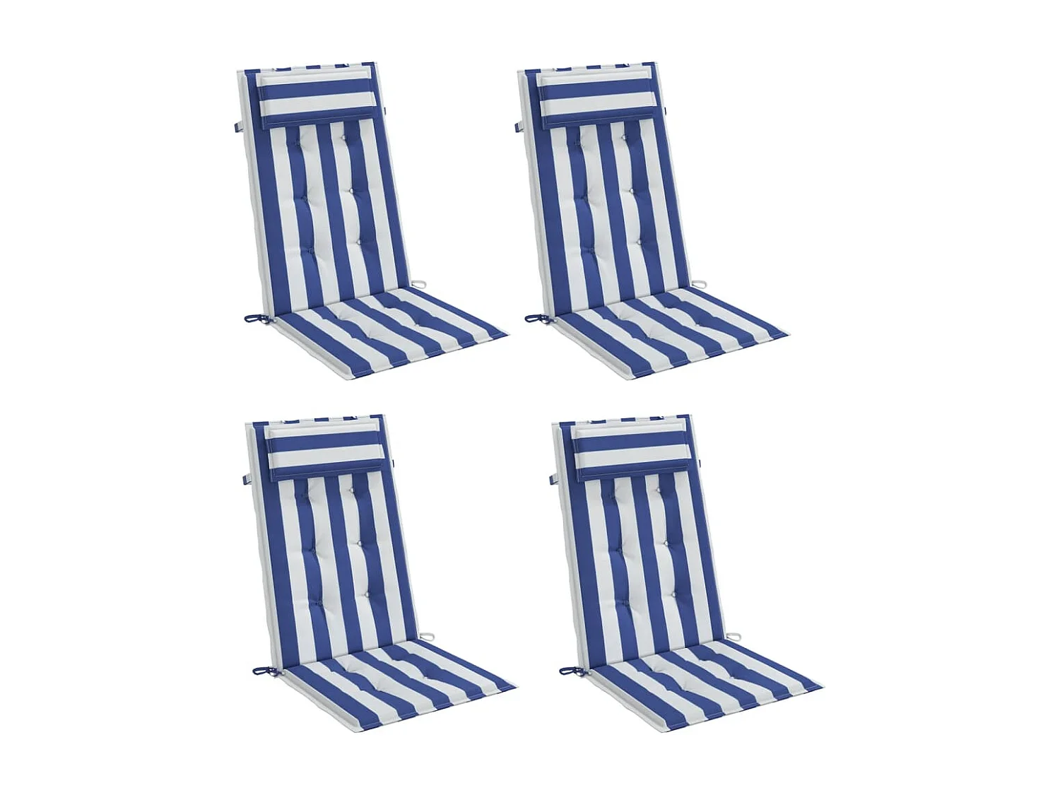 Coussins de chaise à dossier haut lot de 4 rayures bleu/blanc