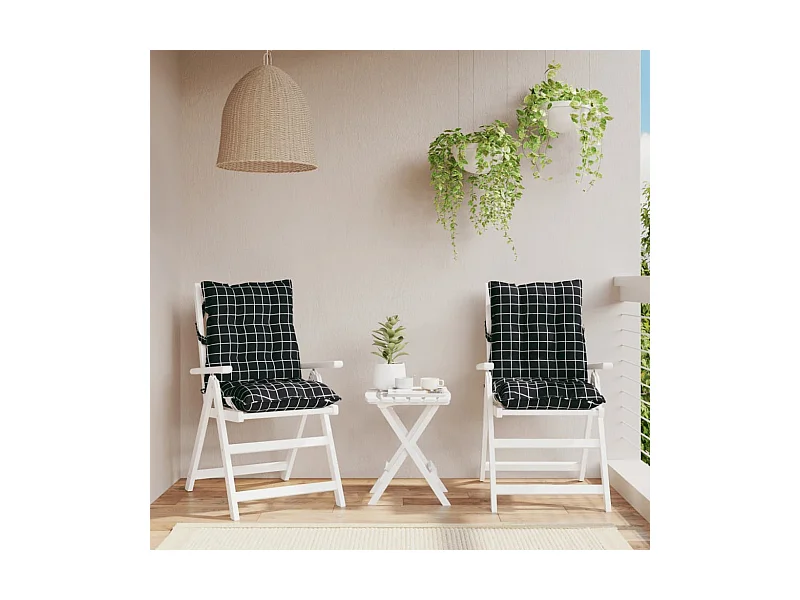 Coussins de chaise à dossier bas lot de 2 motif à carreaux noir