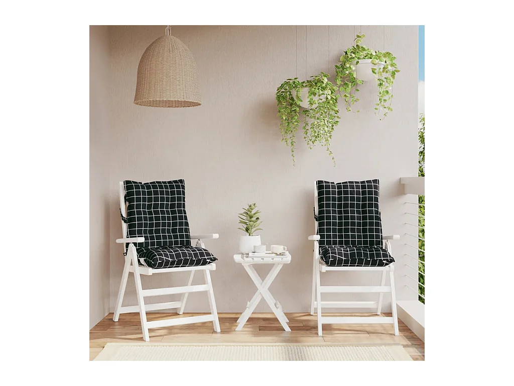 Coussins de chaise à dossier bas lot de 2 motif à carreaux noir