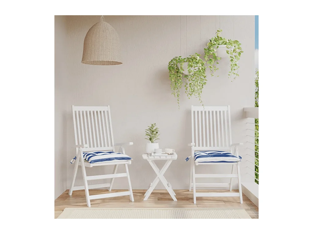 Coussins de chaise 2 pièces rayures bleues et blanches 50x50x7 cm