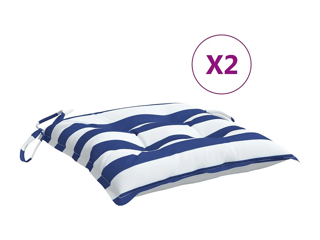 Coussins de chaise 2 pièces rayures bleues et blanches 50x50x7 cm