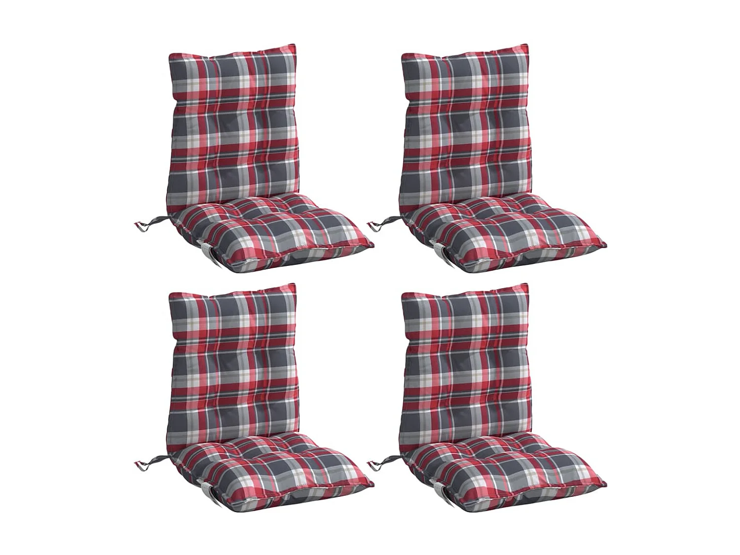 Cojines para silla respaldo bajo 4 unidades tela Oxford cuadros rojo