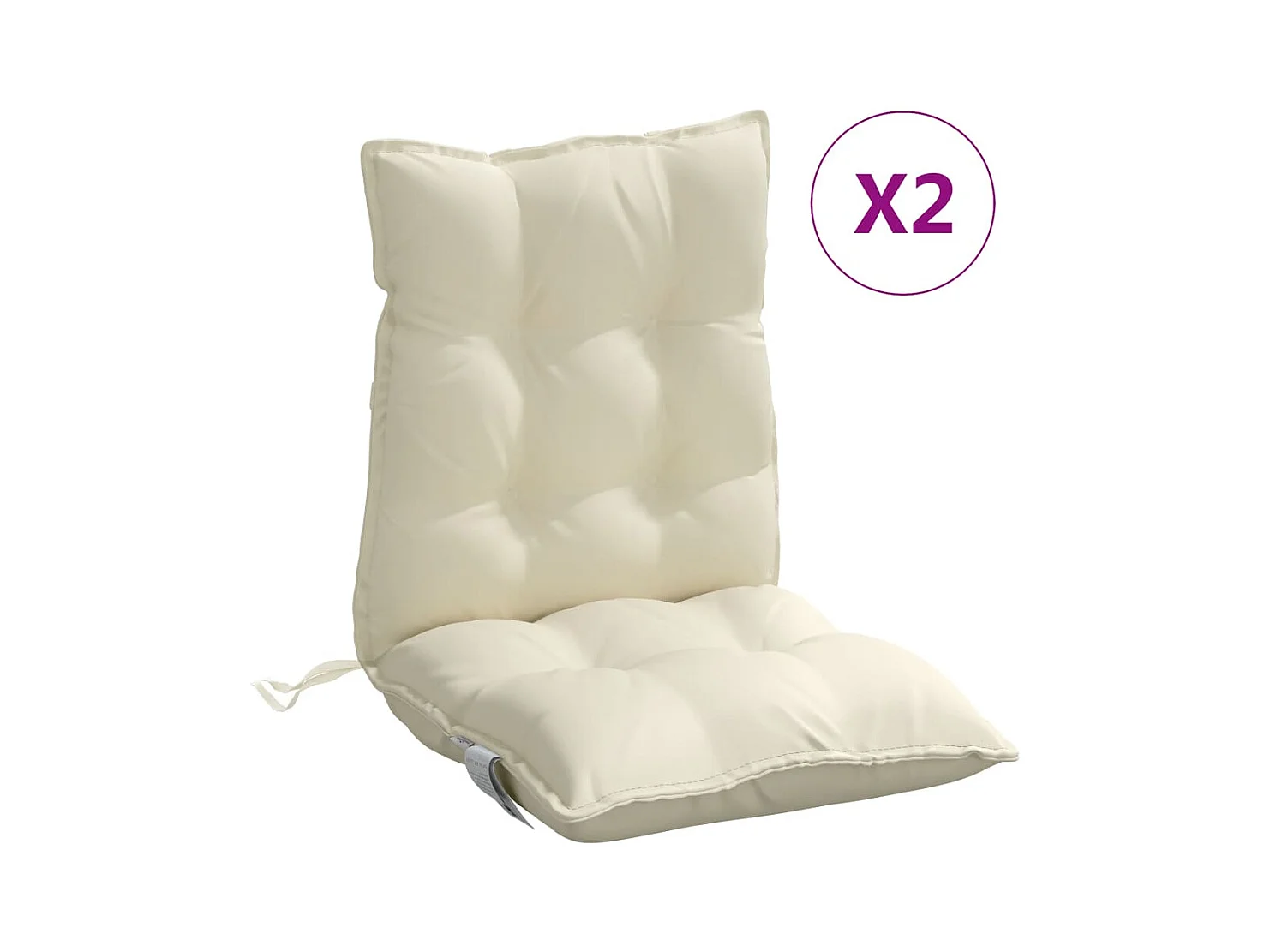 Coussins de chaise à dossier bas lot de 2 crème tissu oxford