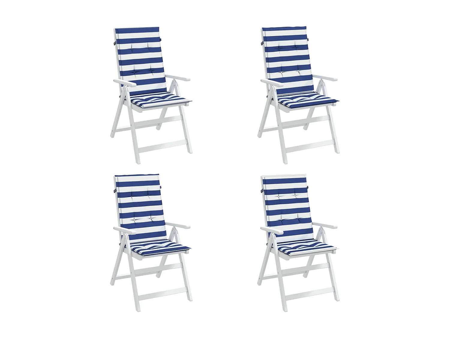 Coussins de chaise à dossier haut 4pièces rayures bleu/blanc tissu