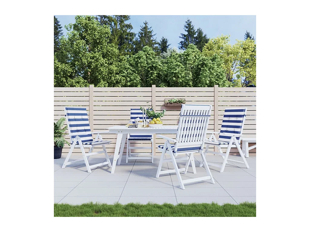 Coussins de chaise à dossier haut 4pièces rayures bleu/blanc tissu