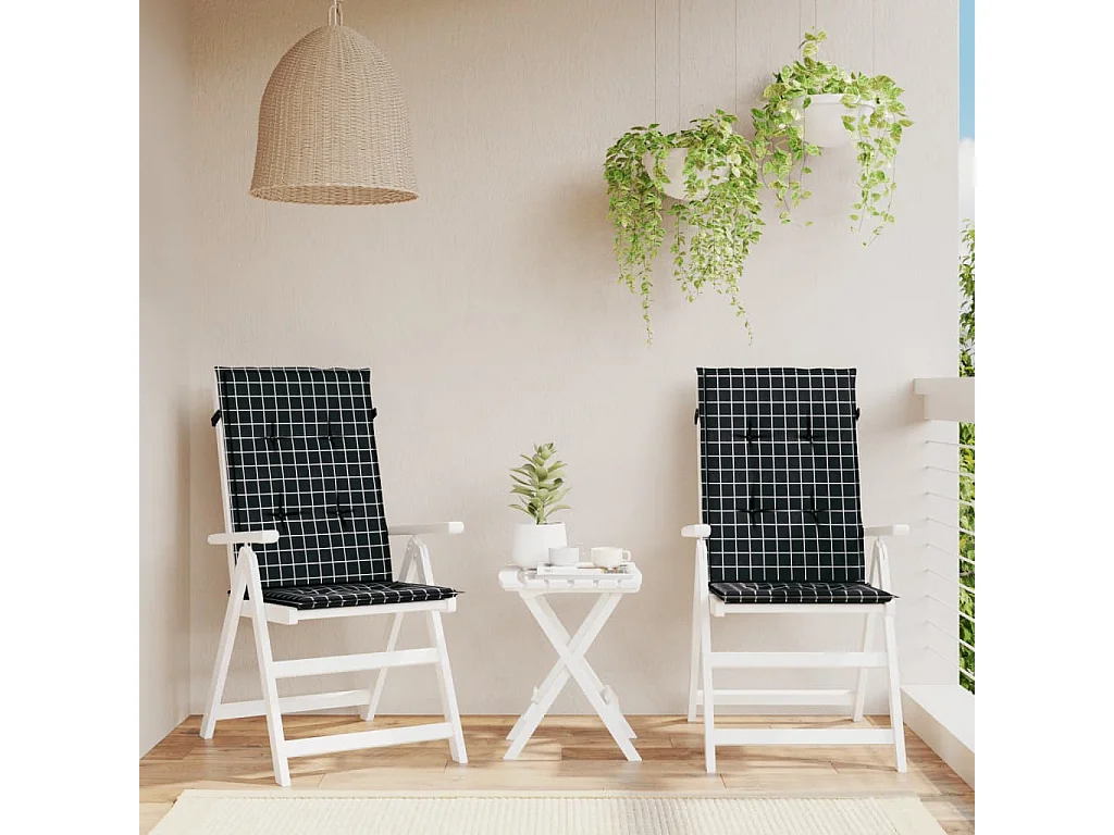 Coussins de chaise à dossier haut lot de 2 noir à carreaux
