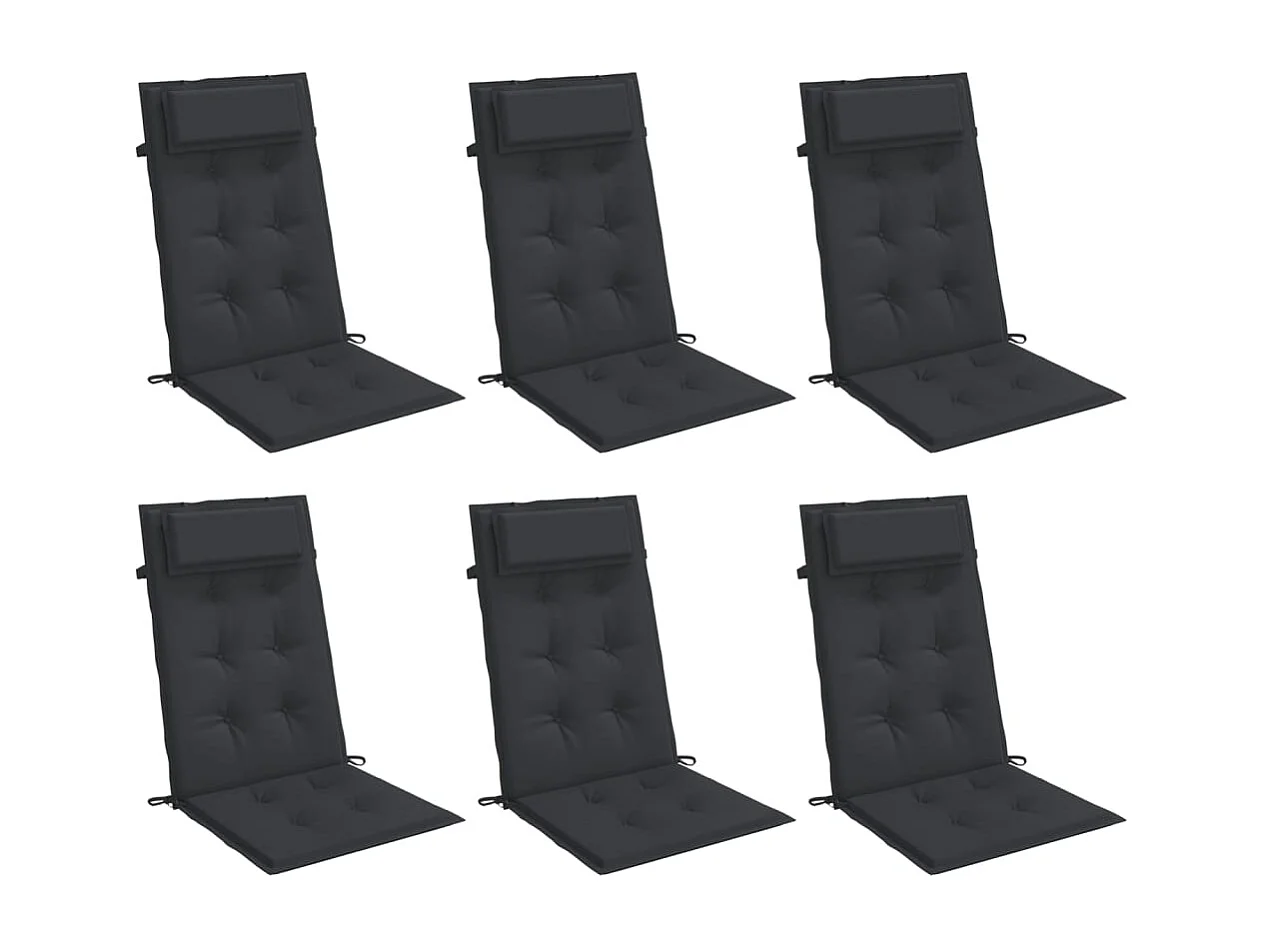 Coussins de chaise à dossier haut lot de 6 noir tissu oxford