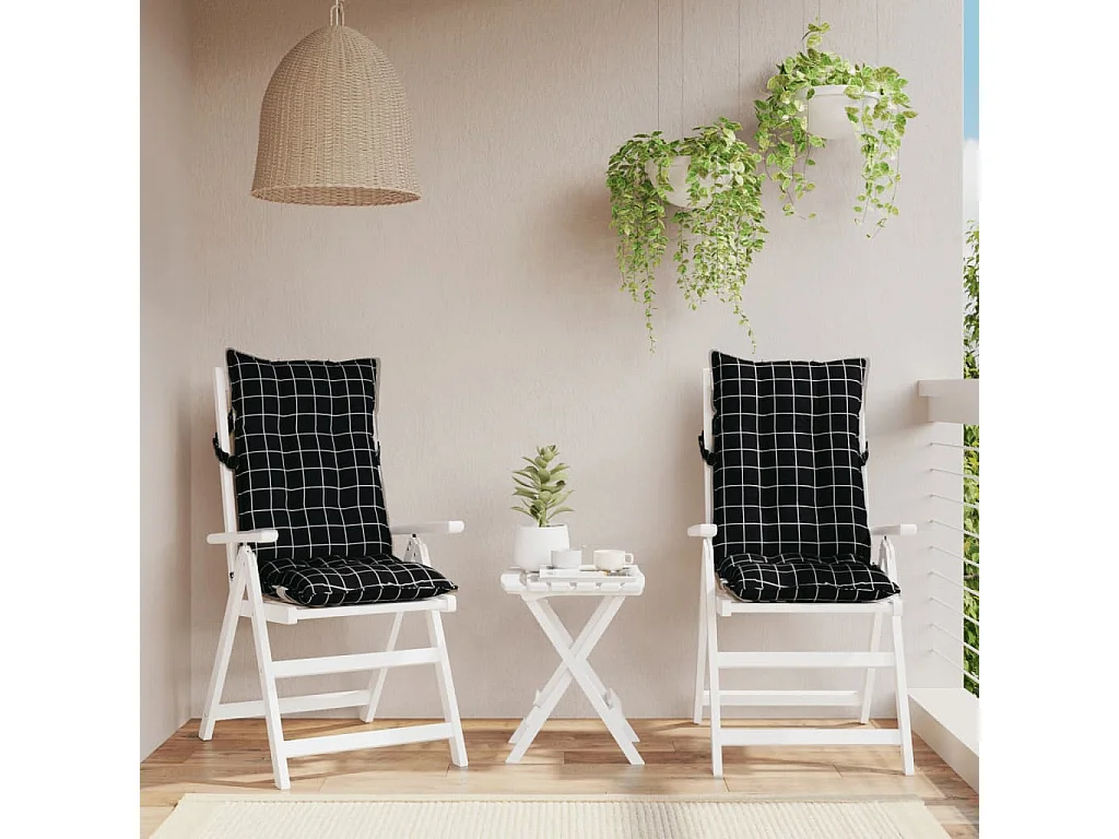 Cojines para silla respaldo alto 2 unidades tela a cuadros negro