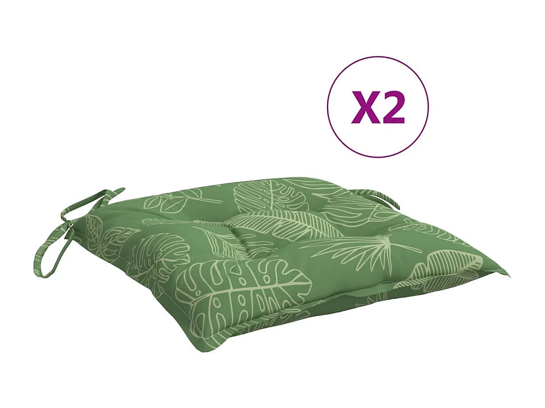 Coussins de chaise 2 pièces à motif de feuilles 50x50x7 cm tissu