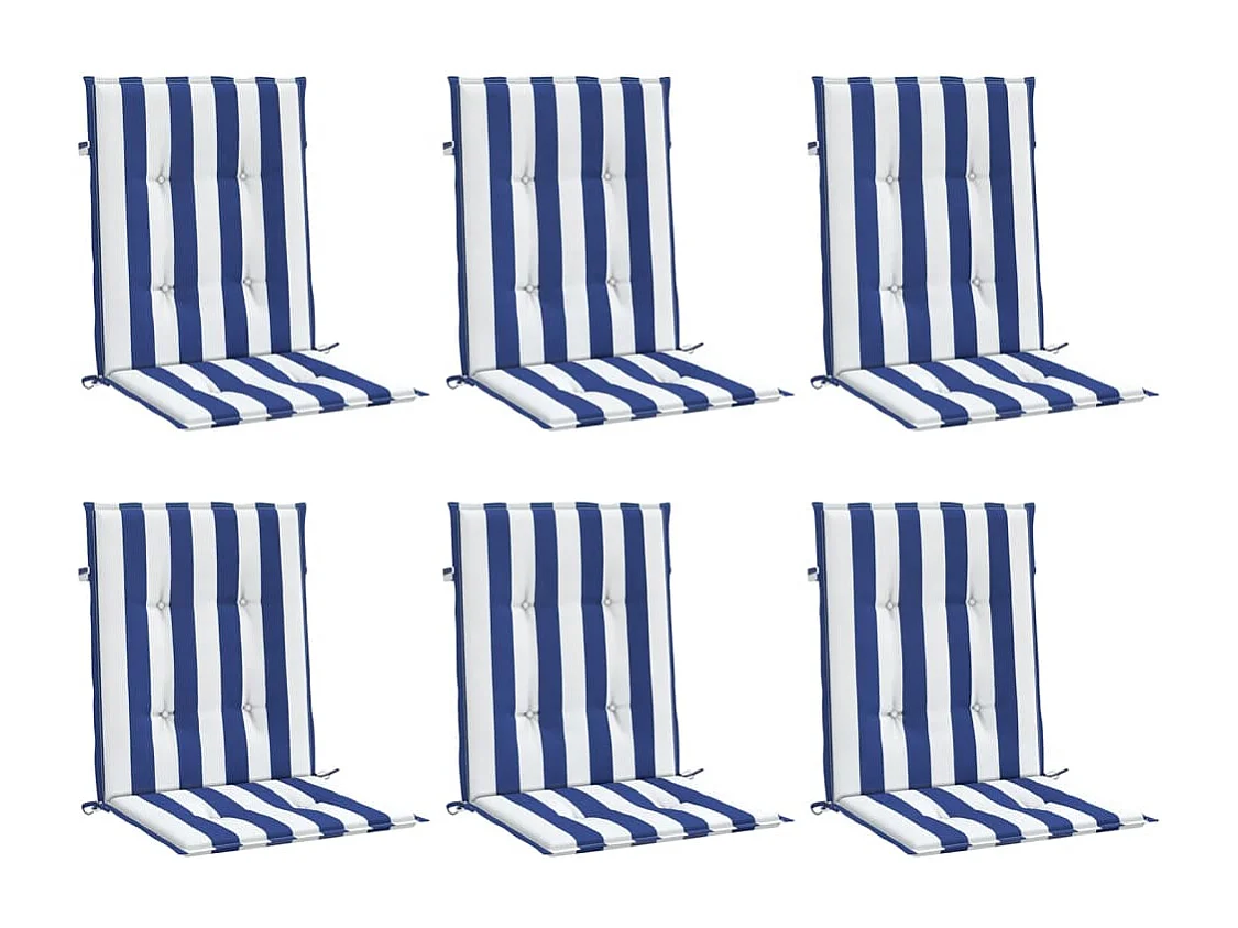 Cojines silla de respaldo bajo 6 unidades tela a rayas azul y blanco