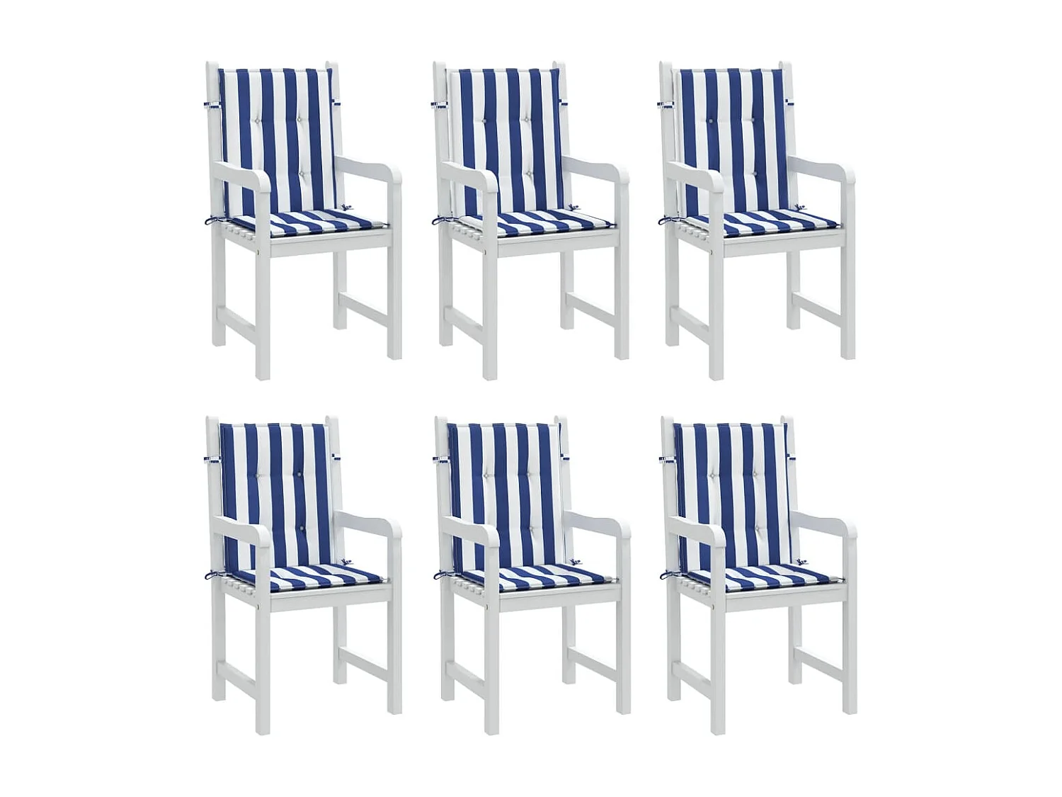 Cojines silla de respaldo bajo 6 unidades tela a rayas azul y blanco