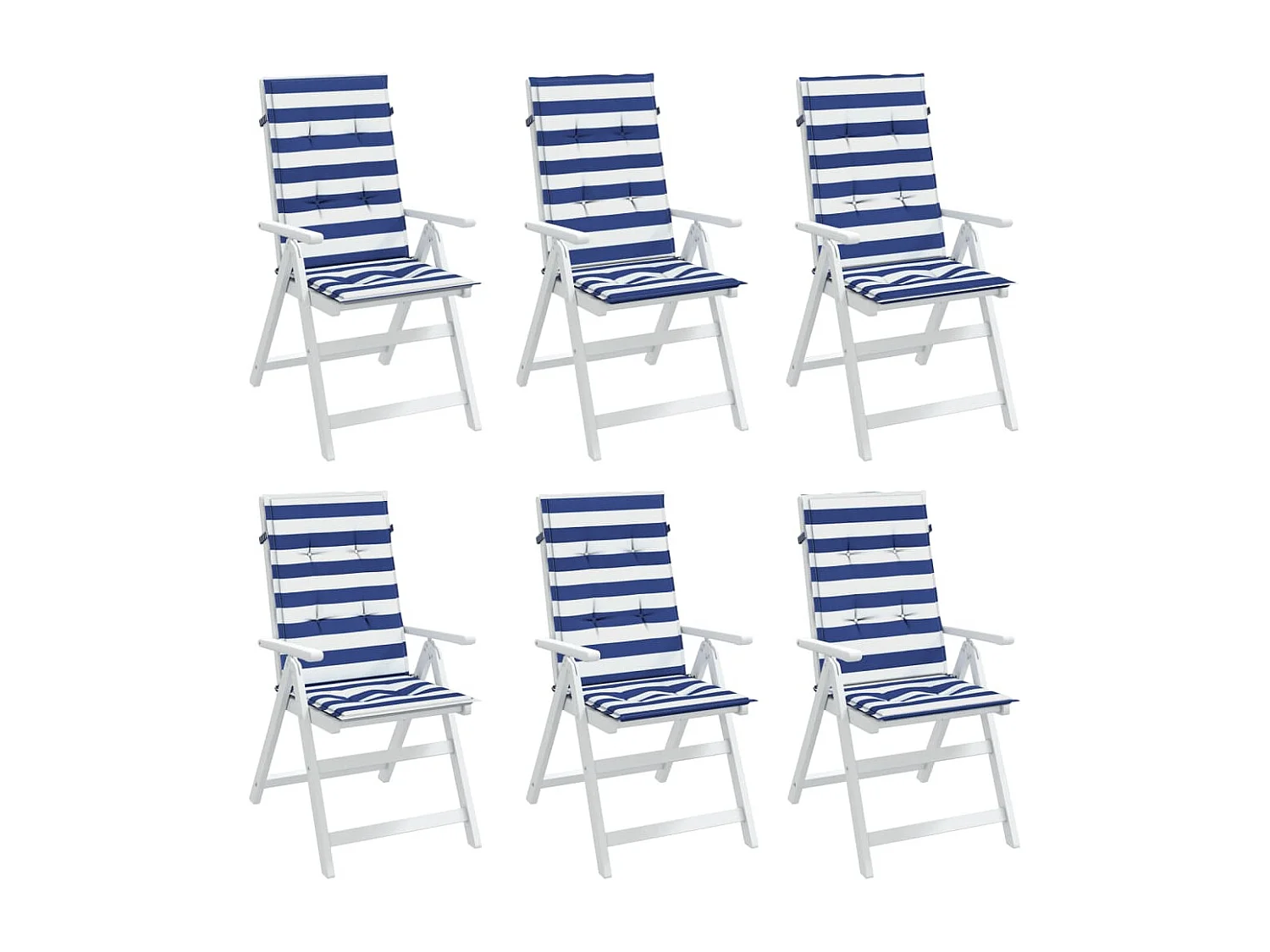 Coussins de chaise à dossier haut 6pièces rayures bleu/blanc tissu