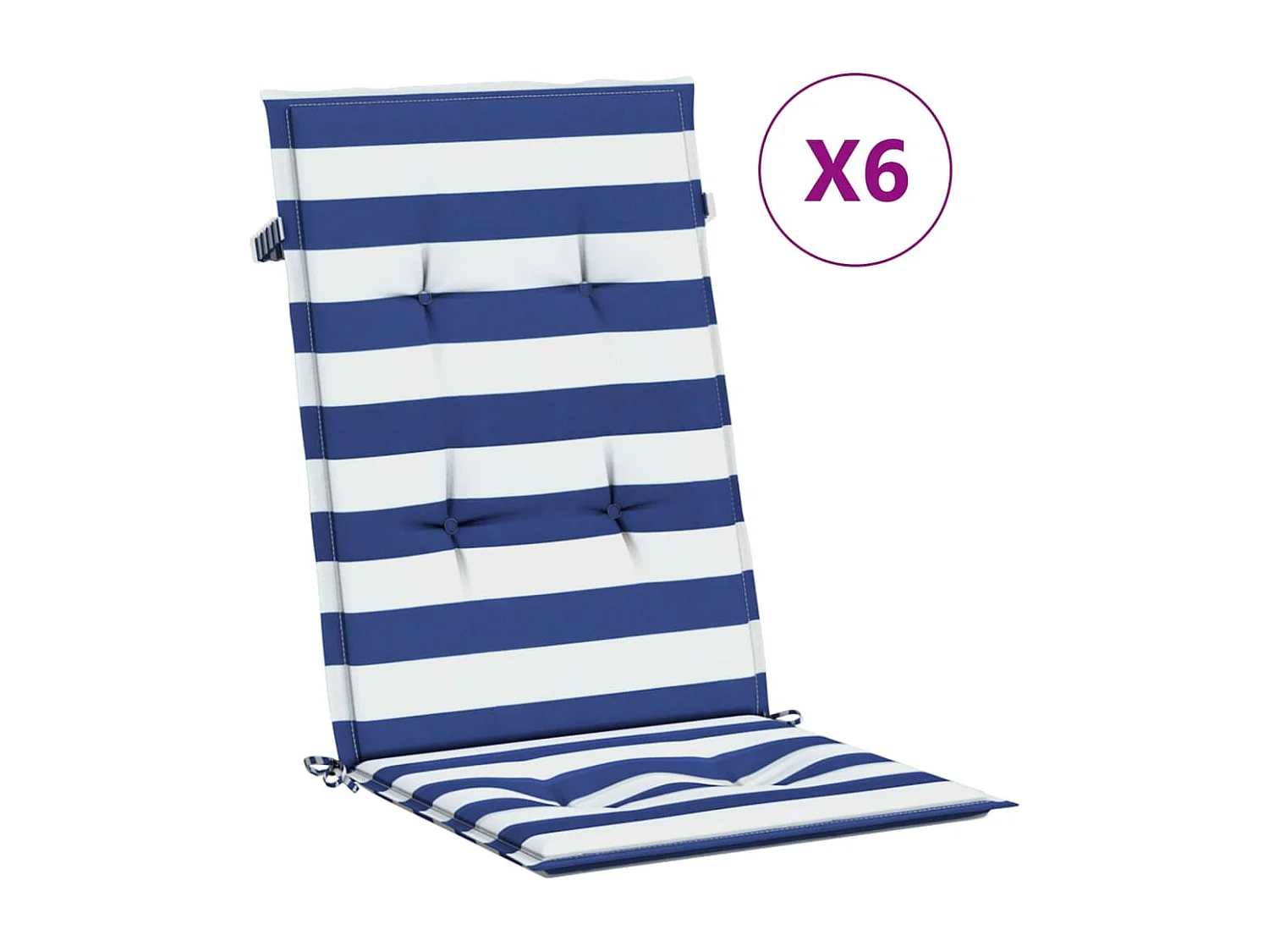Cojines de silla de respaldo alto 6 unidades tela rayas azul&blanco