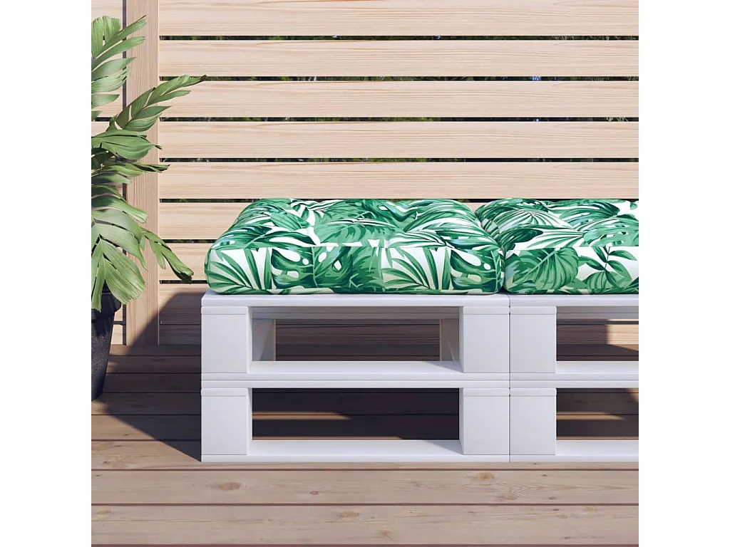 Coussin de palette motif de feuilles 58x58x10 cm tissu