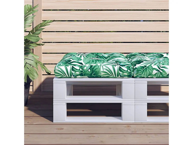 Coussin de palette motif de feuilles 58x58x10 cm tissu