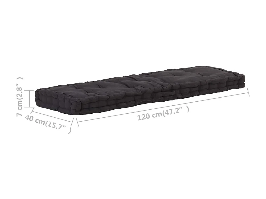 Coussin de plancher de palette Coton 120x40x7 cm Noir