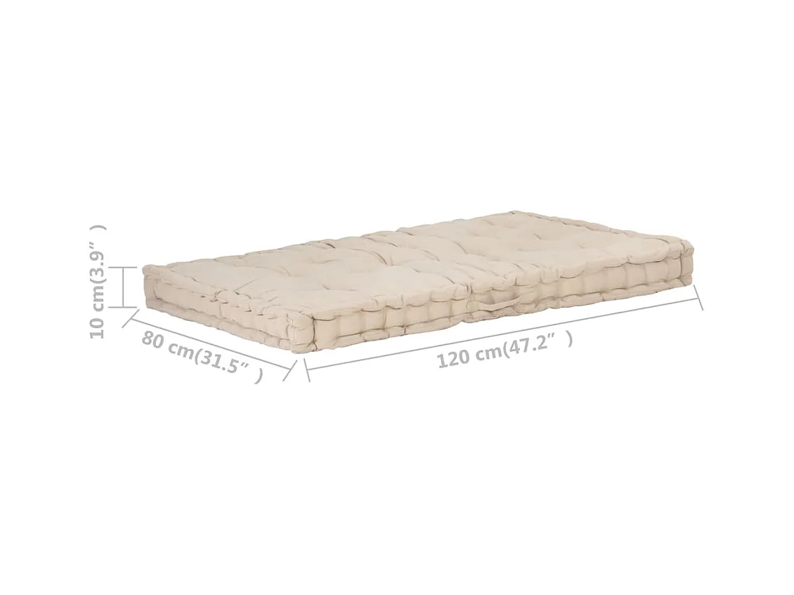 Coussin de plancher de palette Coton 120x80x10 cm Beige