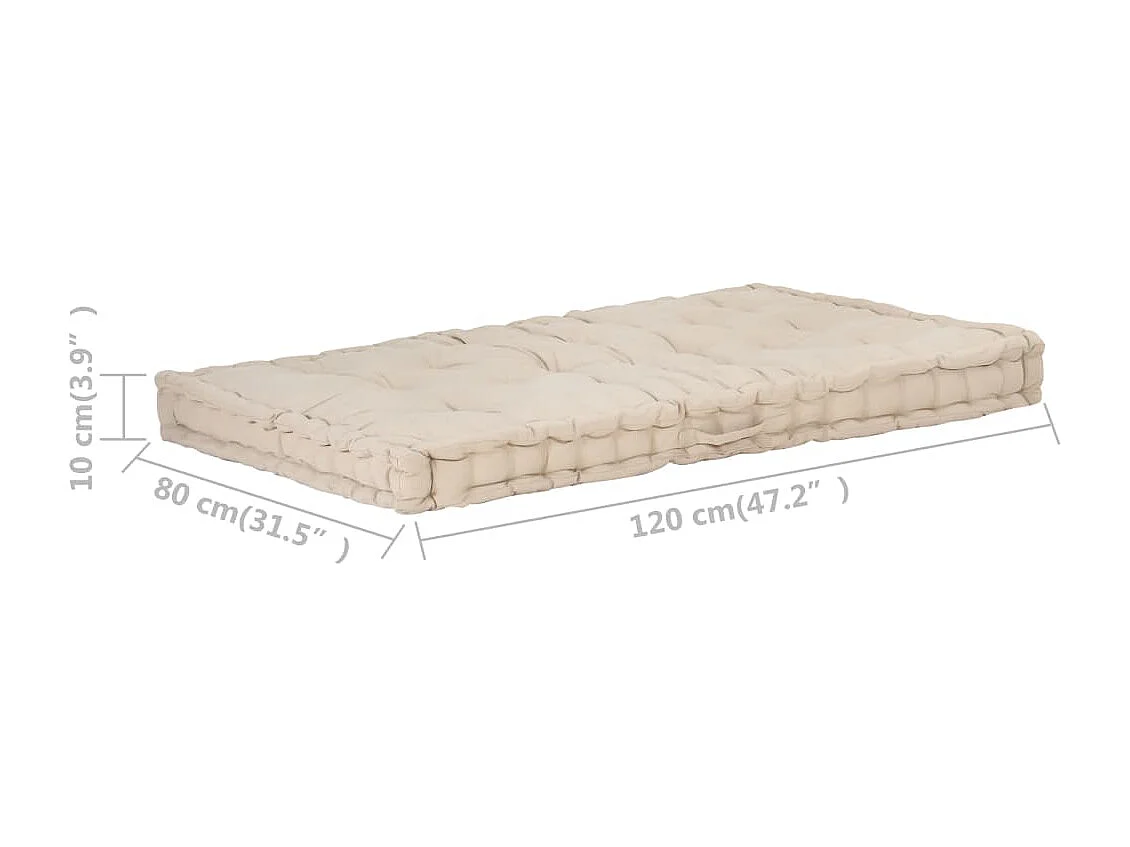Coussin de plancher de palette Coton 120x80x10 cm Beige