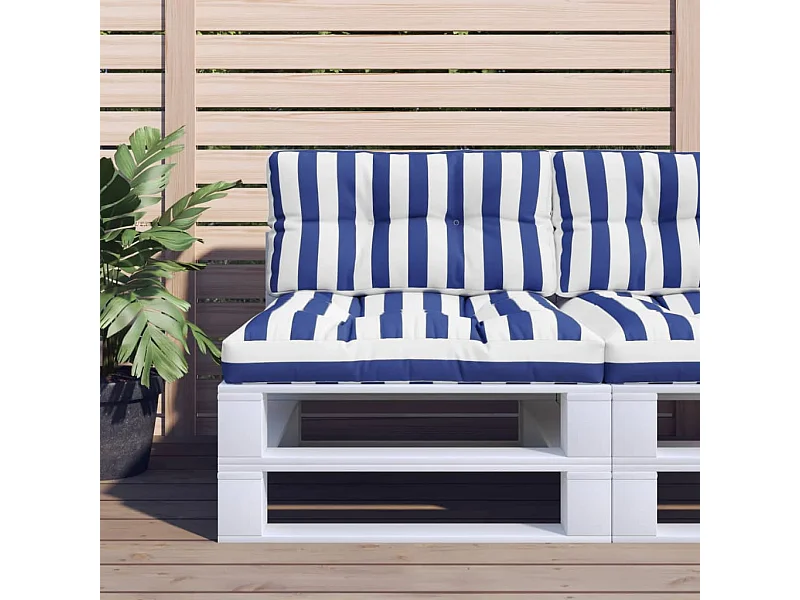 Almofadões para móveis de paletes 2 peças tecido riscas azul/branco