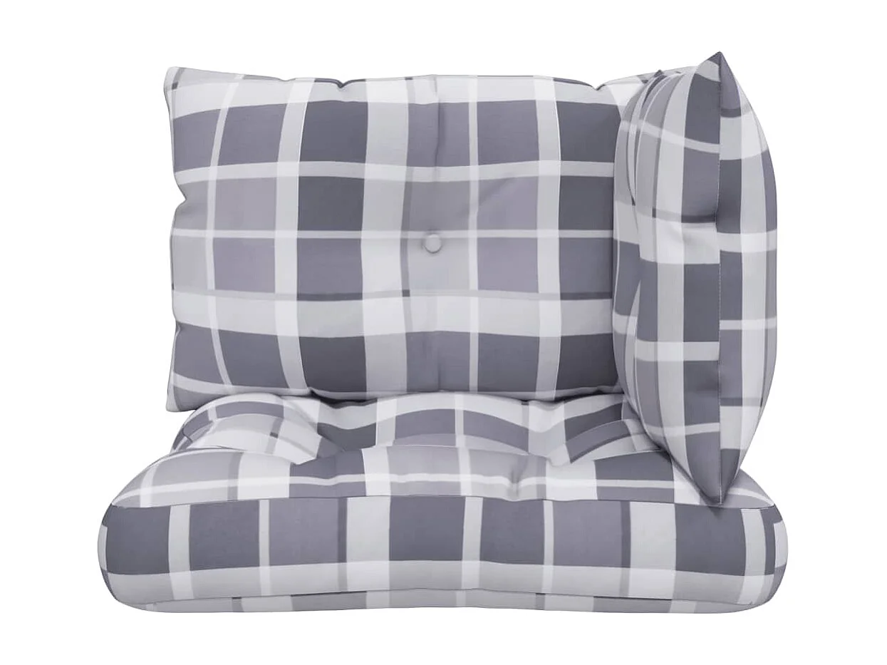 Coussins de palette lot de 3 motif à carreaux gris tissu
