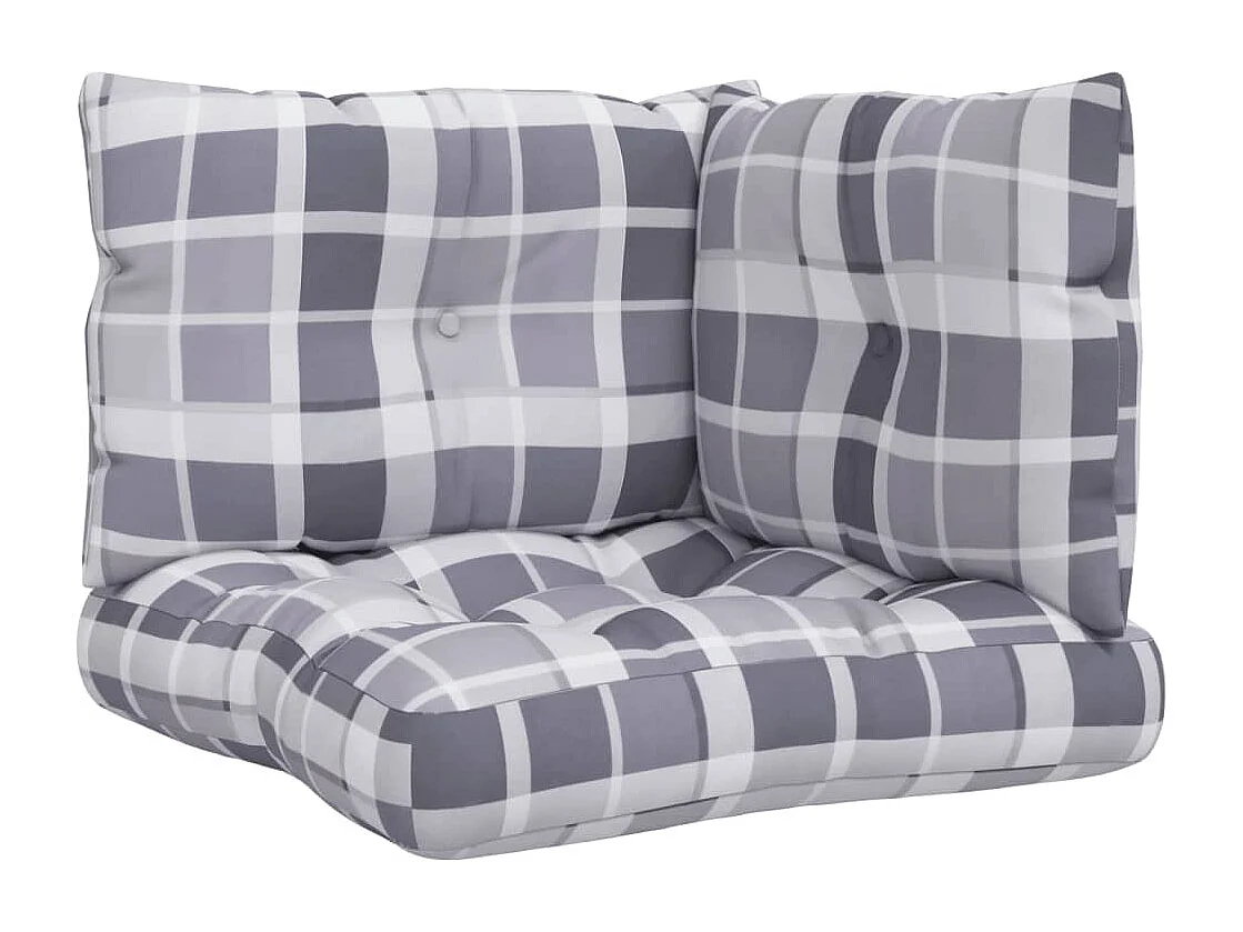 Coussins de palette lot de 3 motif à carreaux gris tissu