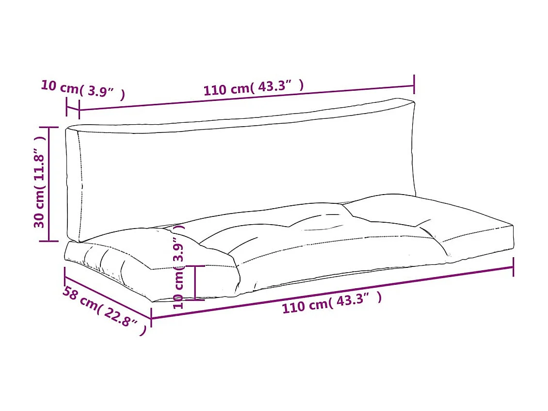 Coussins de palette lot de 2 bleu clair tissu