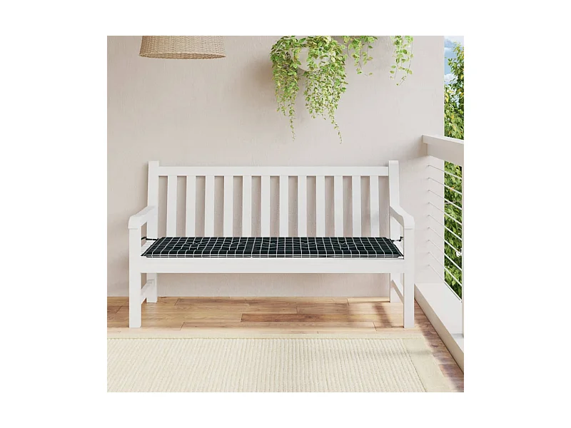 Coussin de banc de jardin carreaux noir 150x50x3cm tissu oxford