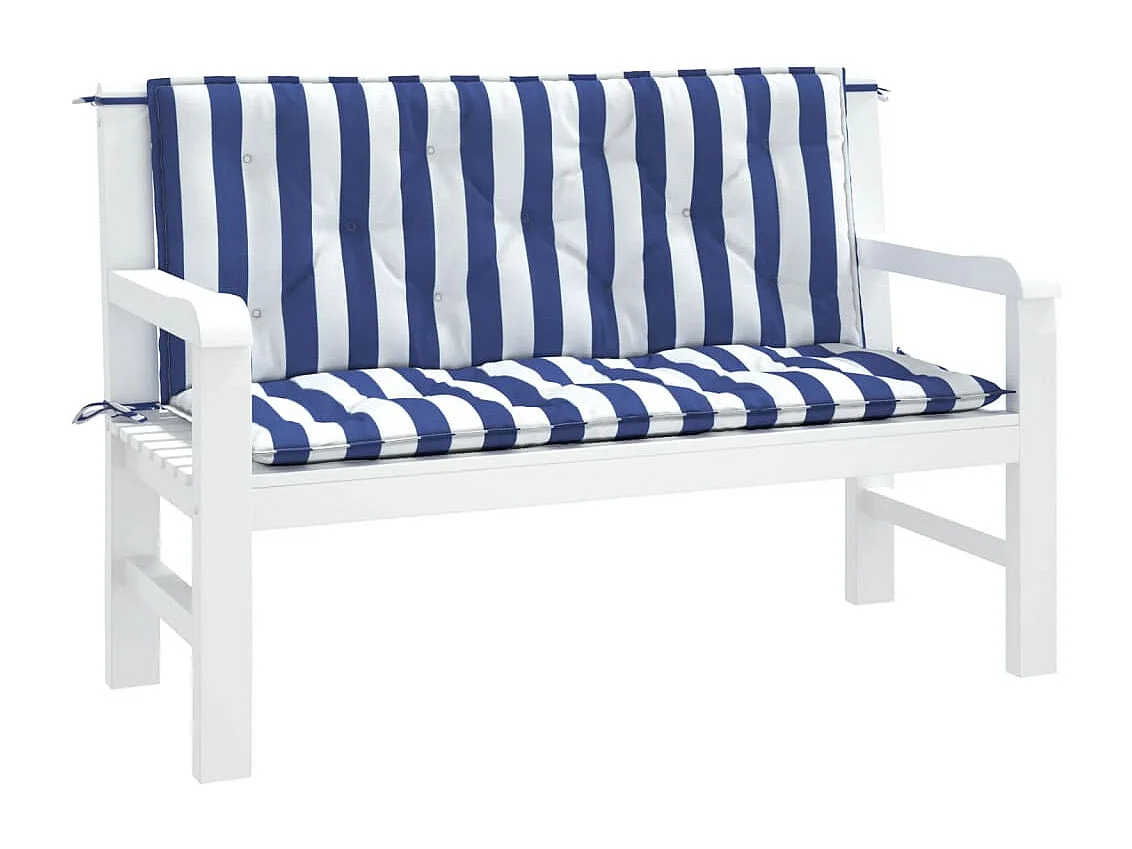 Coussins de banc de jardin lot de 2 rayures bleues et blanches