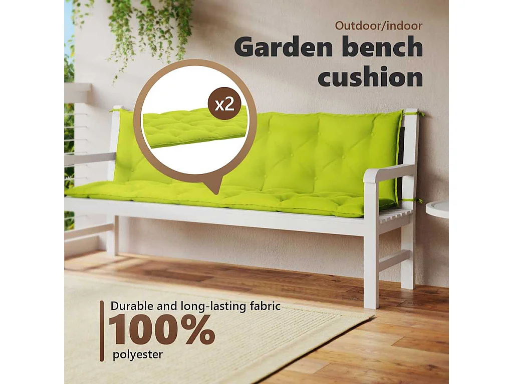 Cojines de banco de jardín 2 unidades verde brillante 180x50x7 cm