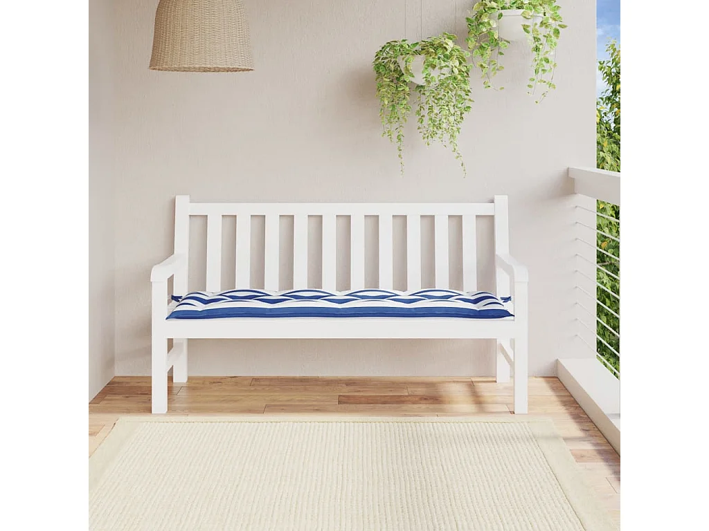 Cojín banco jardín tela Oxford a rayas azul y blanco 150x50x7cm