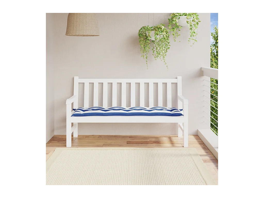 Coussin de banc de jardin rayures bleues et blanches 150x50x7cm