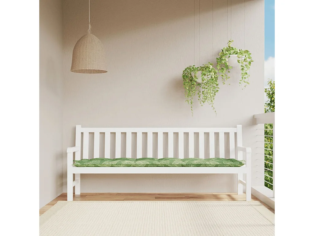 Cojín para banco de jardín tela estampado de hojas 200x50x7 cm