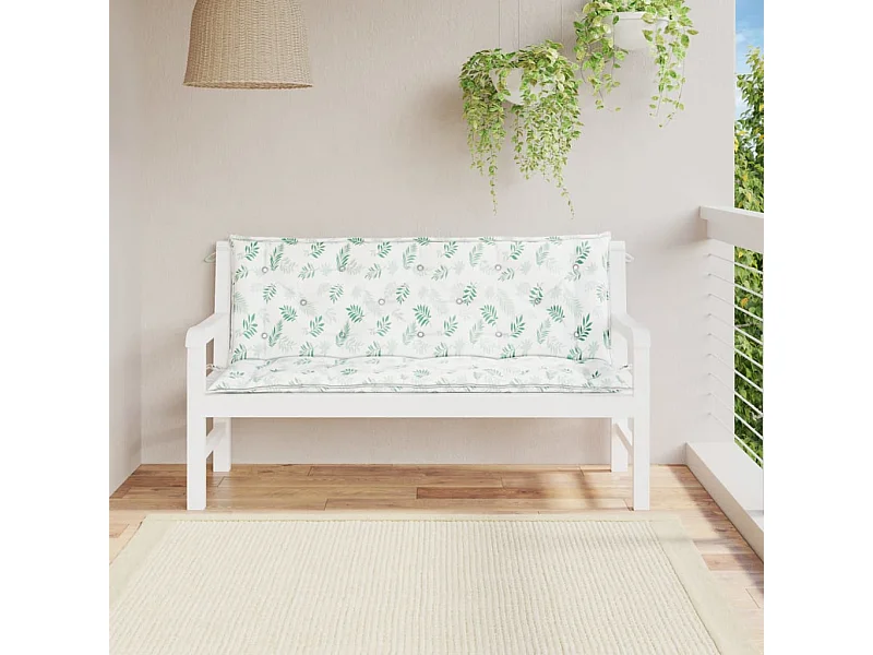 Cojines banco jardín 2 unidades tela estampado de hojas 150x50x7 cm