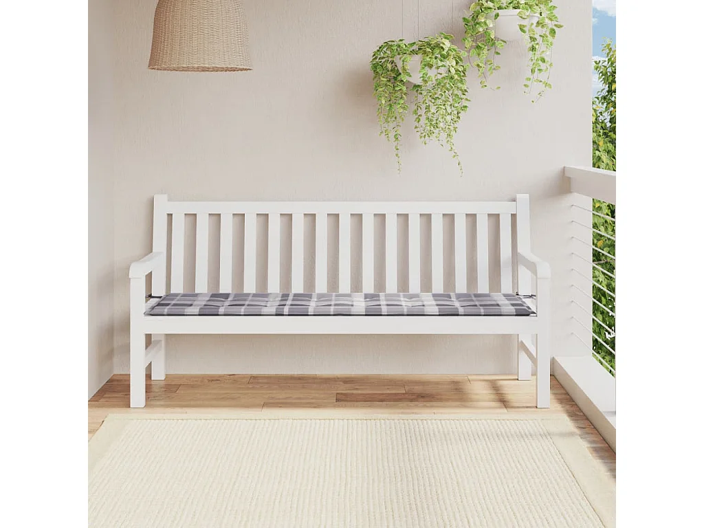 Almofadão para banco de jardim tecido oxford xadrez cinza