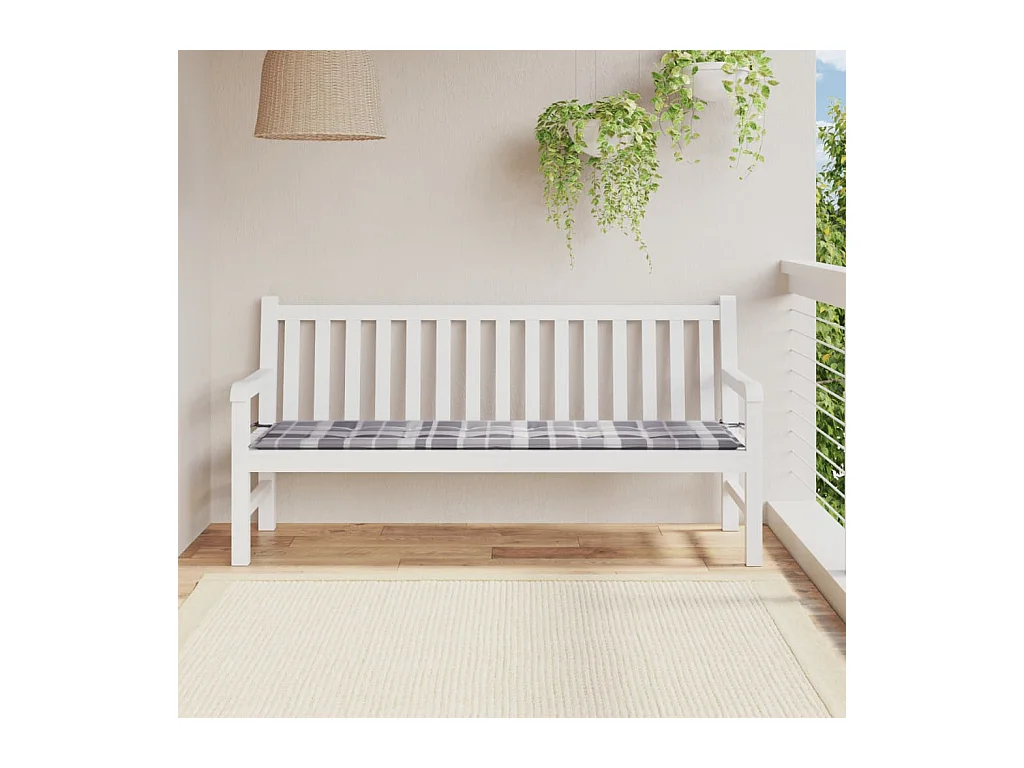 Coussin de banc de jardin motif à carreaux gris 180x50x3 cm