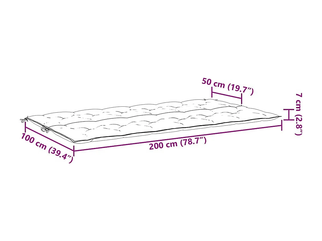 Almofadões banco jardim 2peças 200x50x7cm tecido oxford antracite