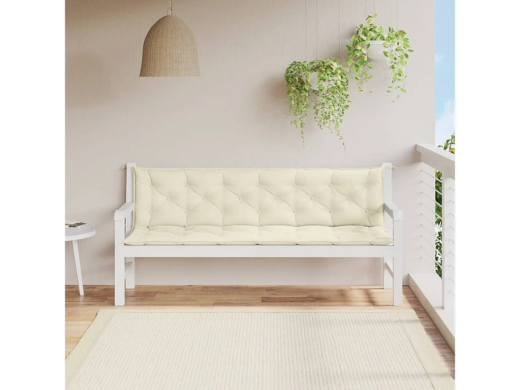 Coussins de banc de jardin 2 pièces blanc crème tissu Oxford