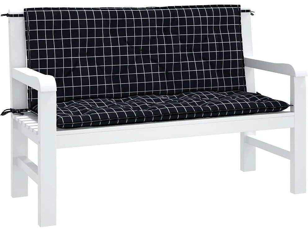 Coussins de banc de jardin lot de 2 carreaux noir 120x50x7 cm
