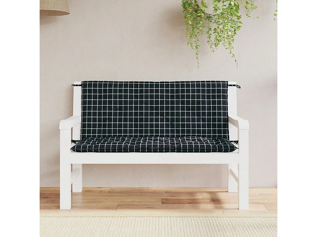 Coussins de banc de jardin lot de 2 carreaux noir 120x50x7 cm