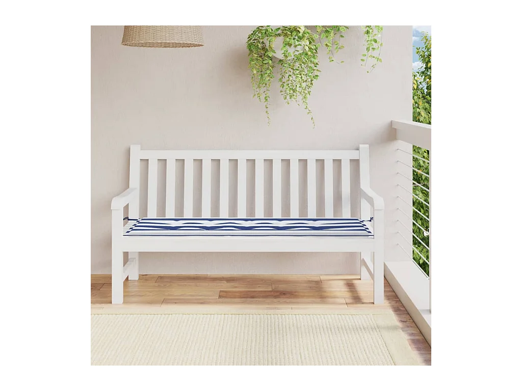 Coussin de banc de jardin rayures bleues et blanches 150x50x3cm