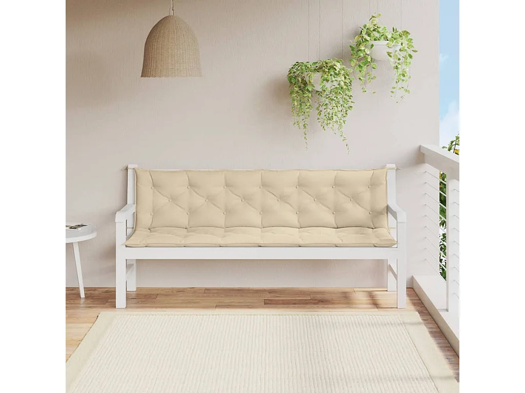Cojines de banco de jardín 2 unidades tela Oxford beige 200x50x7 cm