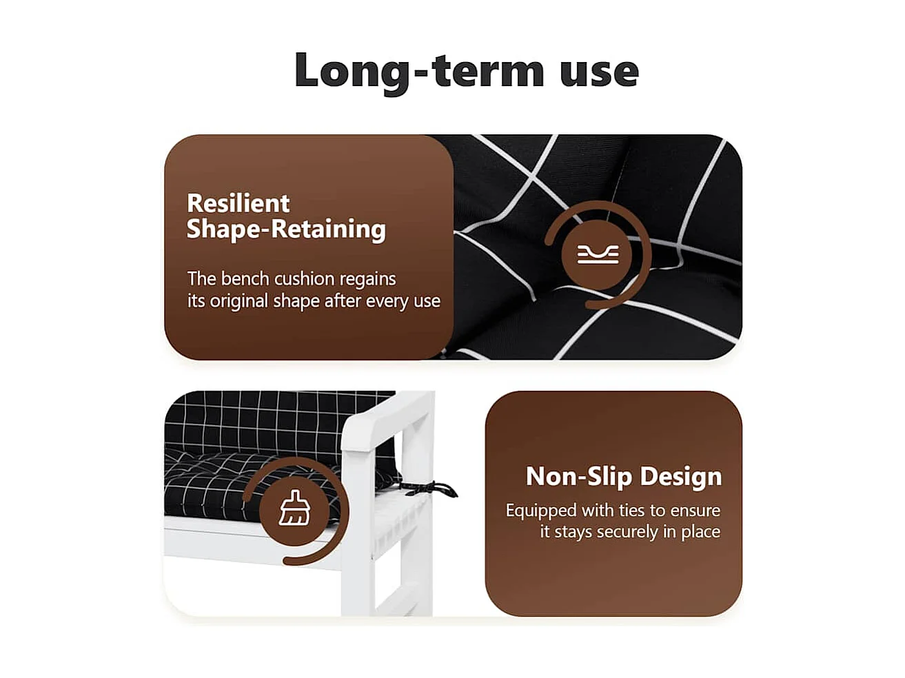 Coussins de banc de jardin 2 pièces motif à carreaux noir