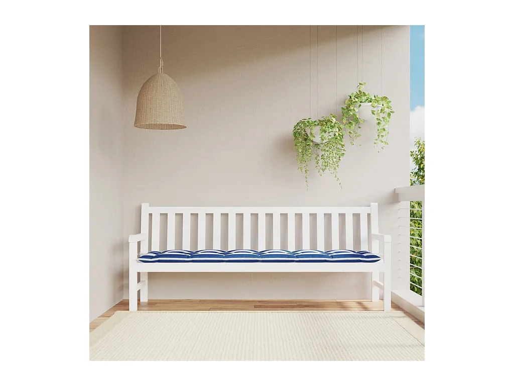 Coussin de banc de jardin rayures bleues et blanches 200x50x7cm