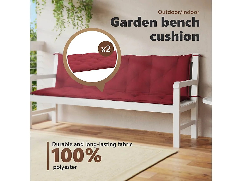 Cojines de banco de jardín 2 unidades rojo tinto 180x50x7 cm