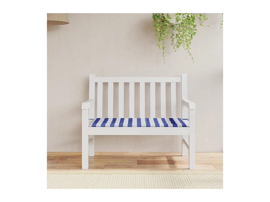 Coussin de banc de jardin rayures bleues et blanches 120x50x3cm