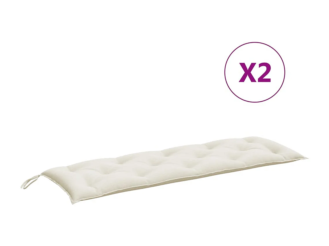 Coussins de banc de jardin lot de 2 crème mélangé tissu