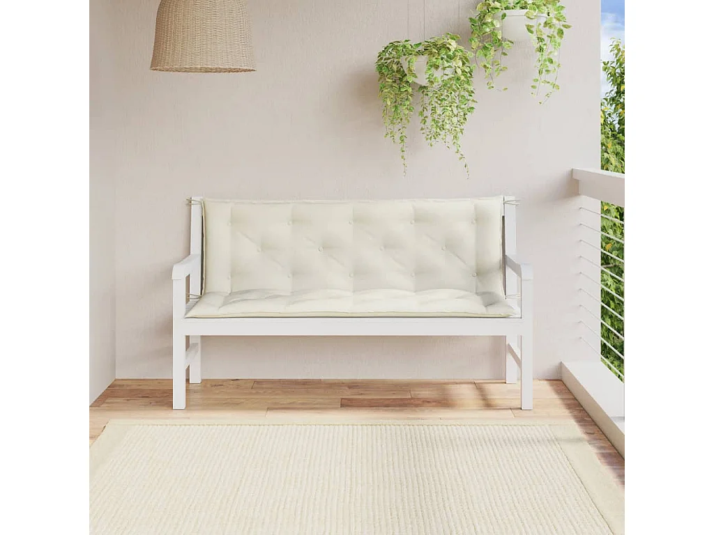 Coussins de banc de jardin lot de 2 crème mélangé tissu