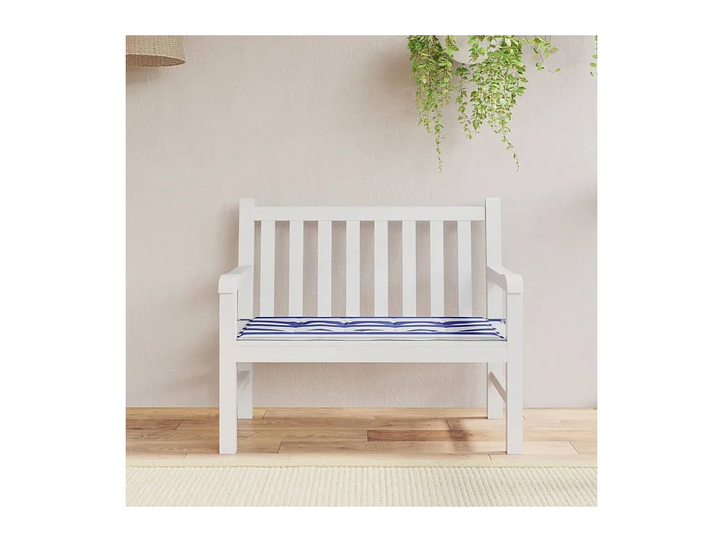 Coussin de banc de jardin rayures bleues et blanches 100x50x3cm